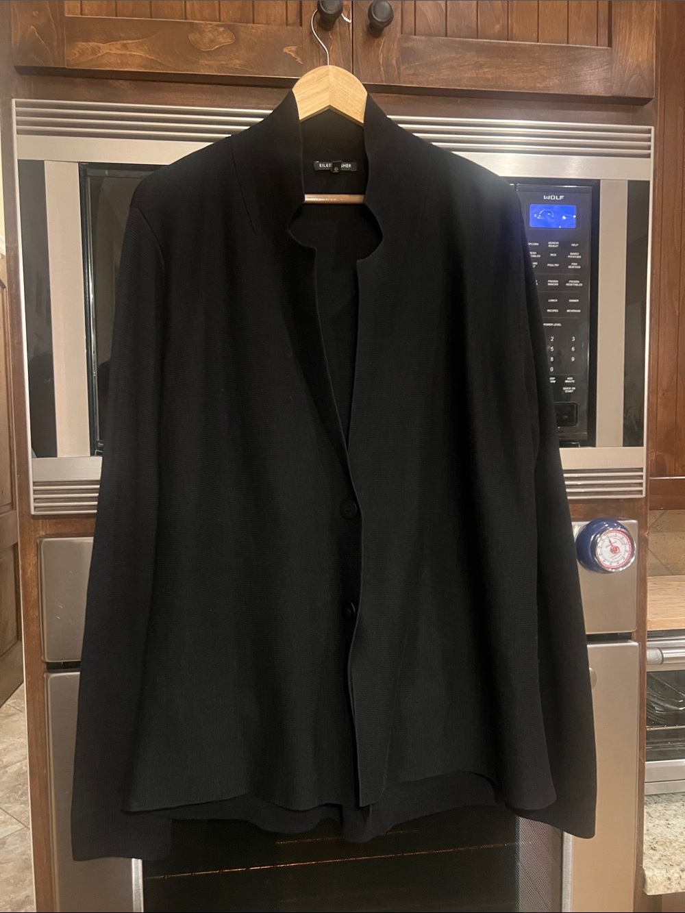 Beautiful! EILEEN FISHER 2 button SILK/COTTON CARDIGAN BLACK LIKE NEW! LARGE